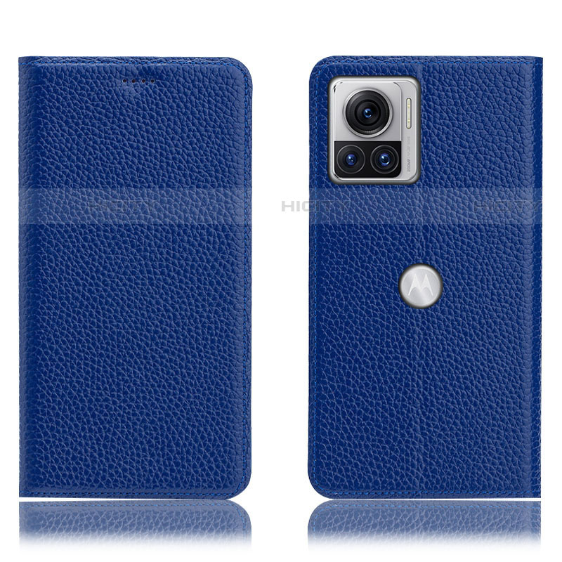 Funda de Cuero Cartera con Soporte Carcasa H02P para Motorola Moto Edge X30 Pro 5G Azul