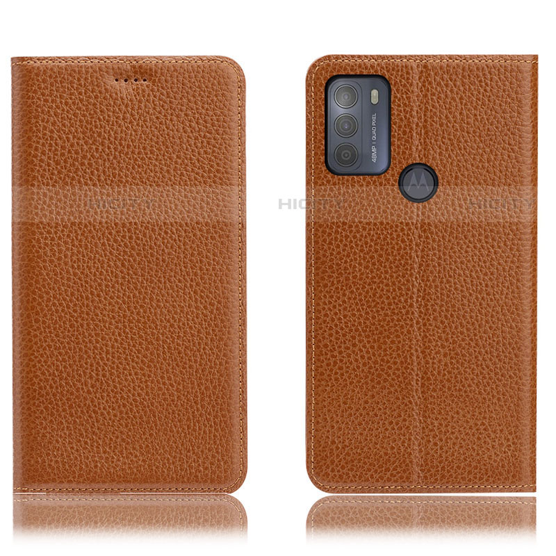 Funda de Cuero Cartera con Soporte Carcasa H02P para Motorola Moto G50 Marron Claro