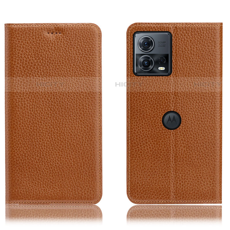 Funda de Cuero Cartera con Soporte Carcasa H02P para Motorola Moto S30 Pro 5G Marron Claro