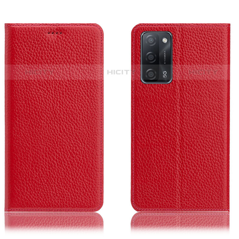 Funda de Cuero Cartera con Soporte Carcasa H02P para Oppo A55 5G Rojo