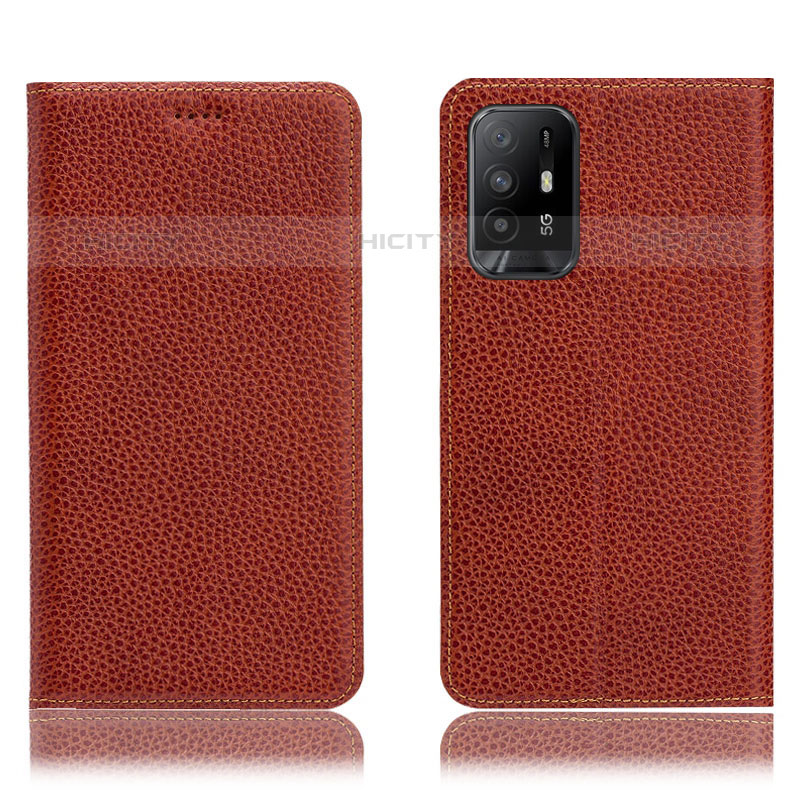 Funda de Cuero Cartera con Soporte Carcasa H02P para Oppo A95 5G Marron