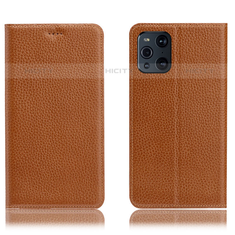 Funda de Cuero Cartera con Soporte Carcasa H02P para Oppo Find X3 Pro 5G Marron Claro