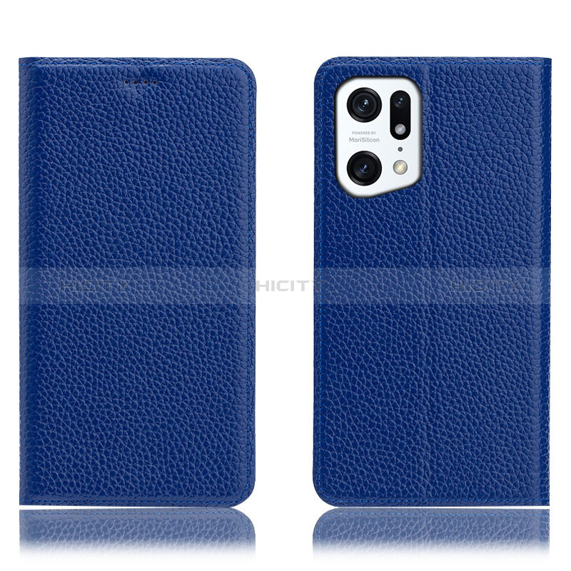 Funda de Cuero Cartera con Soporte Carcasa H02P para Oppo Find X5 5G Azul