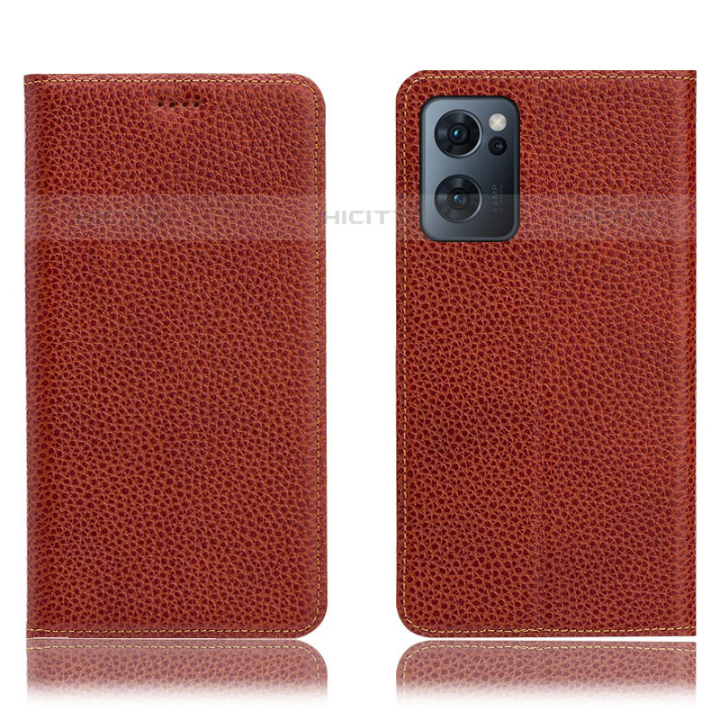 Funda de Cuero Cartera con Soporte Carcasa H02P para Oppo Reno7 5G Marron