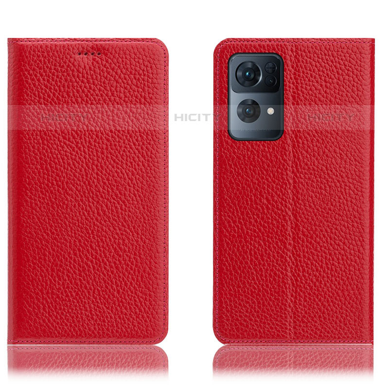 Funda de Cuero Cartera con Soporte Carcasa H02P para Oppo Reno7 Pro 5G Rojo