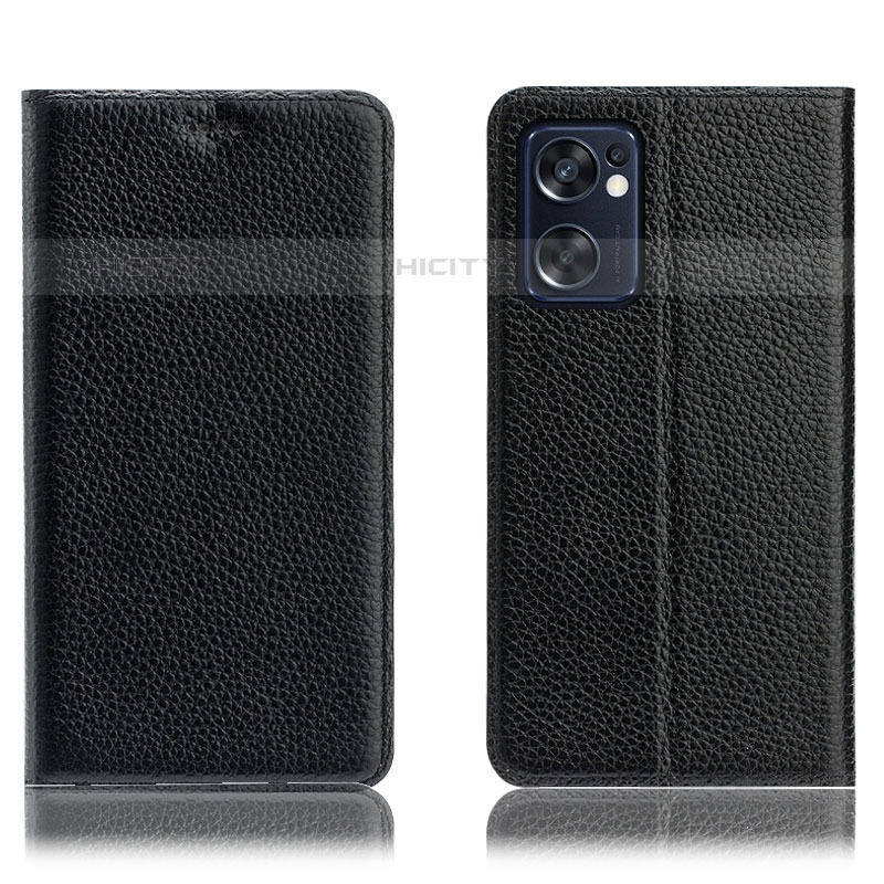 Funda de Cuero Cartera con Soporte Carcasa H02P para Oppo Reno7 SE 5G Negro