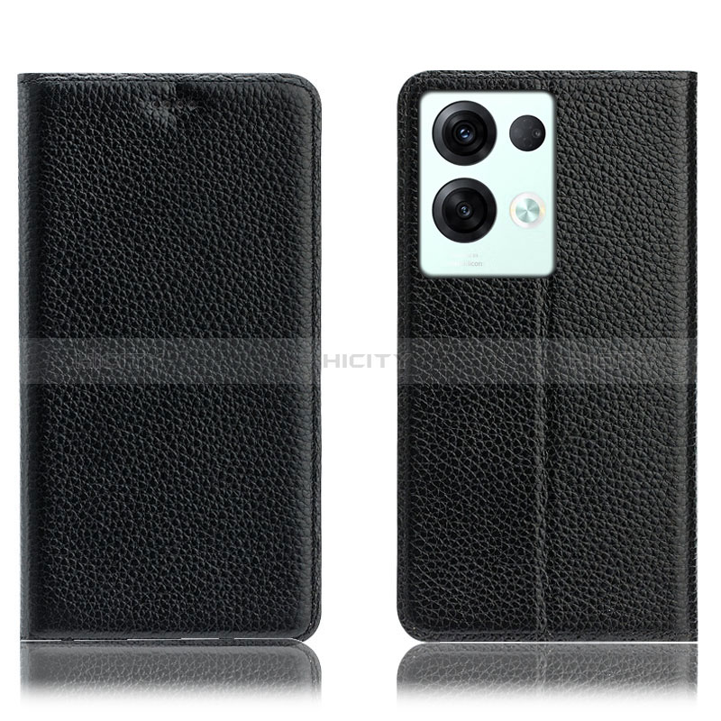 Funda de Cuero Cartera con Soporte Carcasa H02P para Oppo Reno9 Pro+ Plus 5G Negro