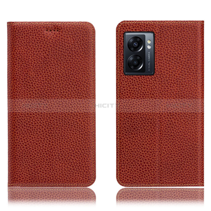 Funda de Cuero Cartera con Soporte Carcasa H02P para Realme Q5i 5G Marron