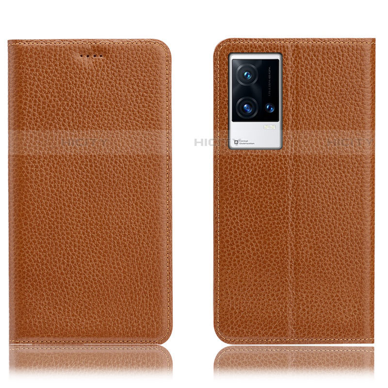 Funda de Cuero Cartera con Soporte Carcasa H02P para Vivo iQOO 8 5G Marron Claro