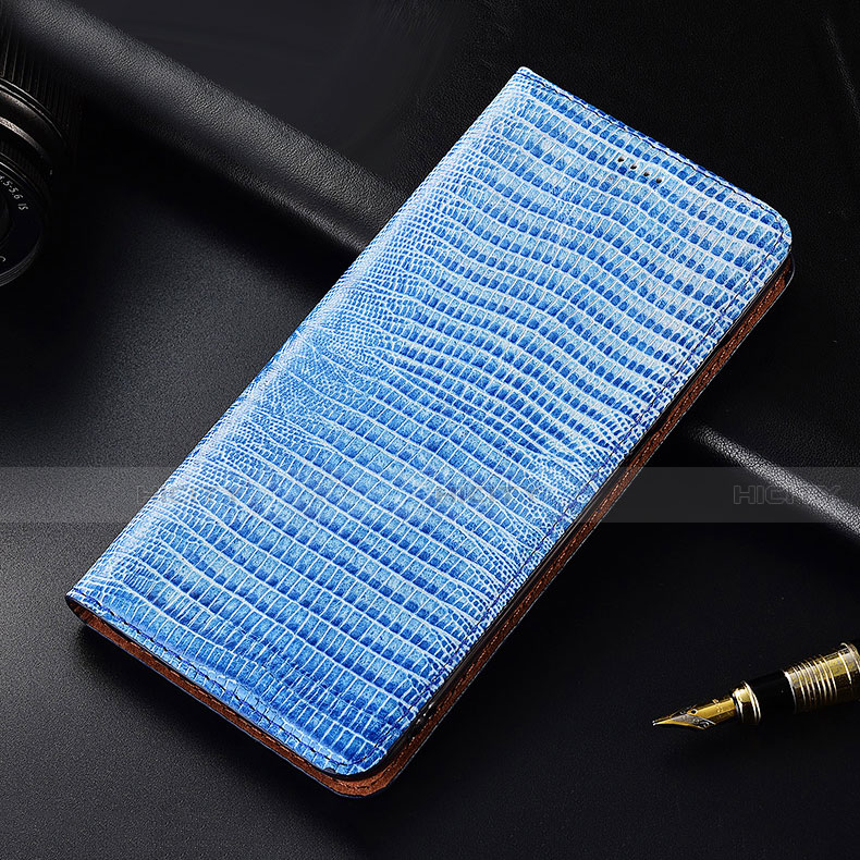 Funda de Cuero Cartera con Soporte Carcasa H03 para Apple iPhone 13 Pro Max Azul Cielo