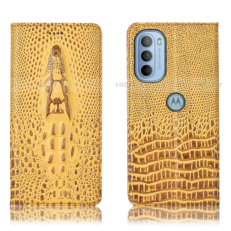 Funda de Cuero Cartera con Soporte Carcasa H03P para Motorola Moto G31 Amarillo