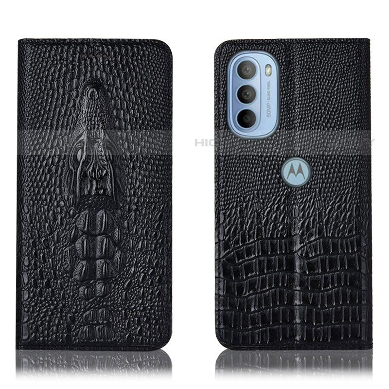 Funda de Cuero Cartera con Soporte Carcasa H03P para Motorola Moto G31 Negro