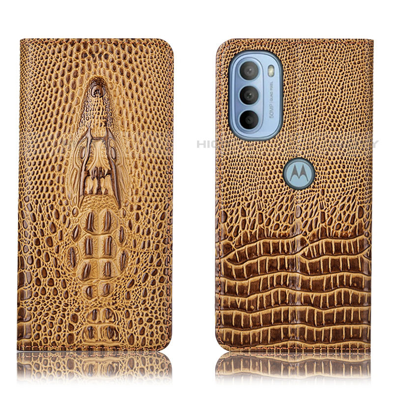 Funda de Cuero Cartera con Soporte Carcasa H03P para Motorola Moto G41 Marron