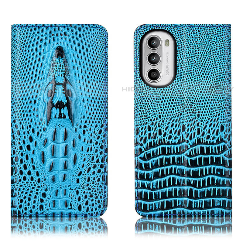 Funda de Cuero Cartera con Soporte Carcasa H03P para Motorola Moto G71s 5G Azul Cielo