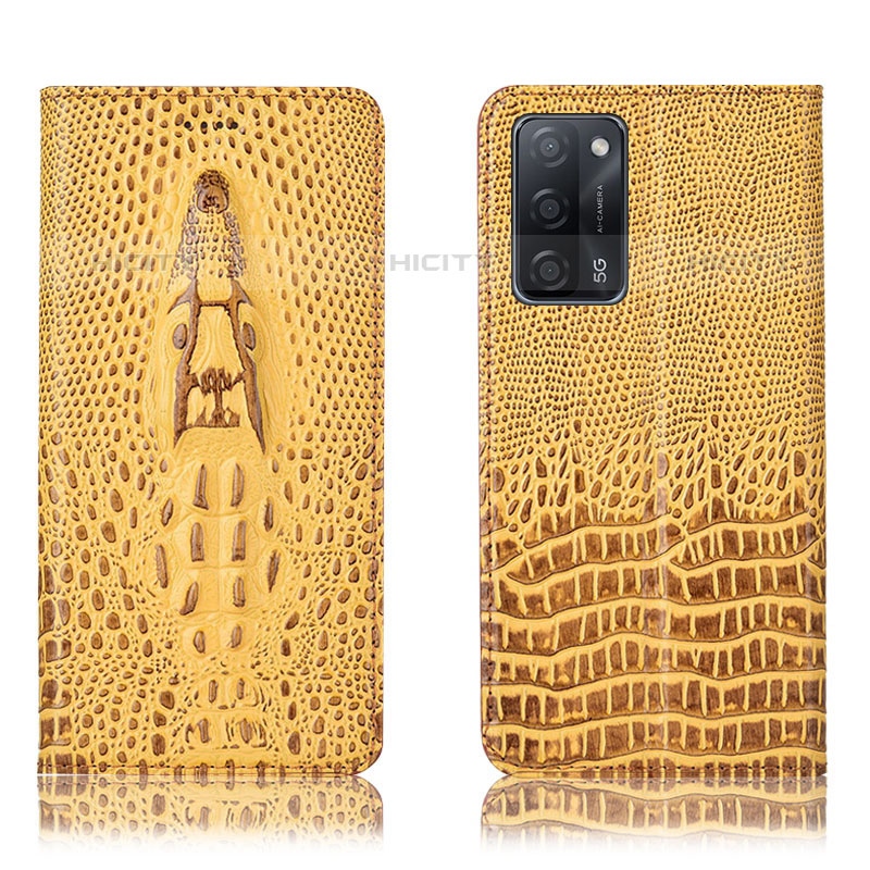 Funda de Cuero Cartera con Soporte Carcasa H03P para Oppo A53s 5G Amarillo