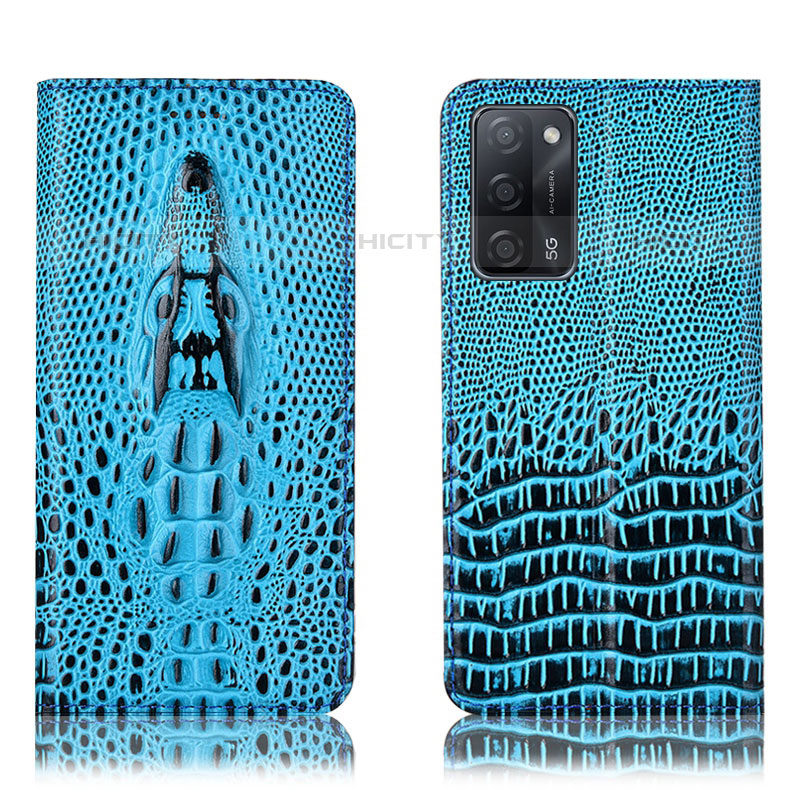 Funda de Cuero Cartera con Soporte Carcasa H03P para Oppo A55 5G Azul Cielo