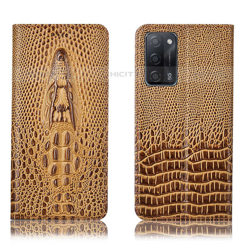 Funda de Cuero Cartera con Soporte Carcasa H03P para Oppo A55 5G Marron