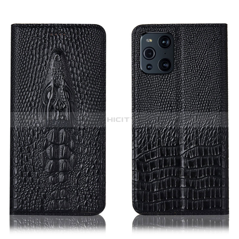 Funda de Cuero Cartera con Soporte Carcasa H03P para Oppo Find X3 5G Negro