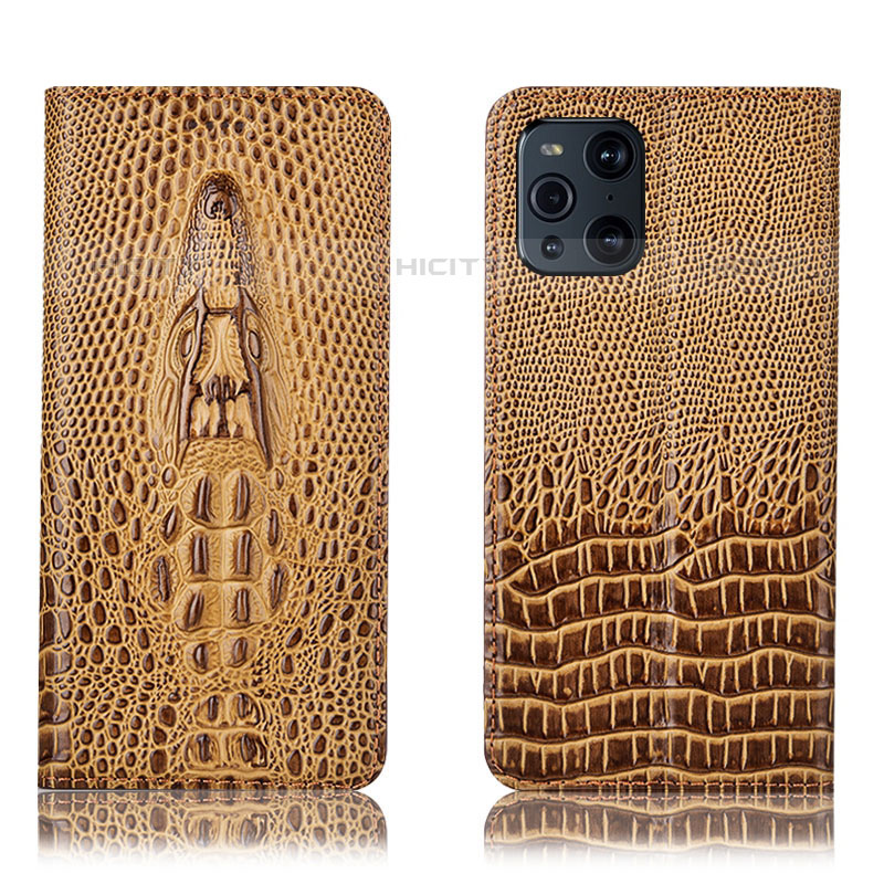 Funda de Cuero Cartera con Soporte Carcasa H03P para Oppo Find X3 Pro 5G Marron