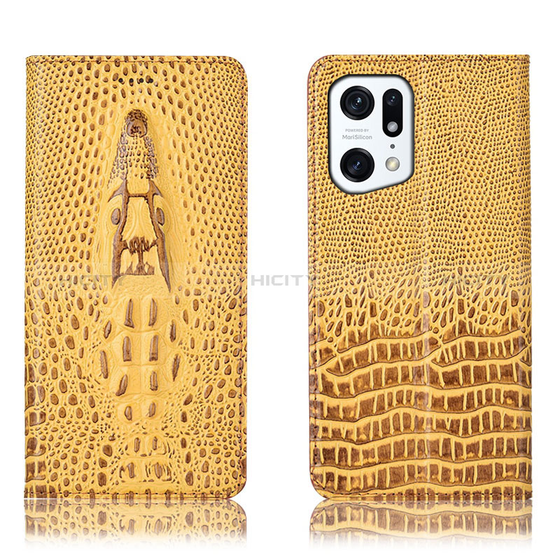 Funda de Cuero Cartera con Soporte Carcasa H03P para Oppo Find X5 5G Amarillo