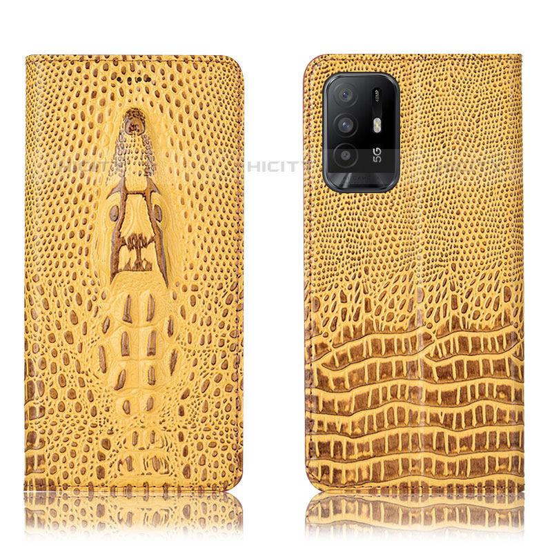 Funda de Cuero Cartera con Soporte Carcasa H03P para Oppo Reno5 Z 5G Amarillo