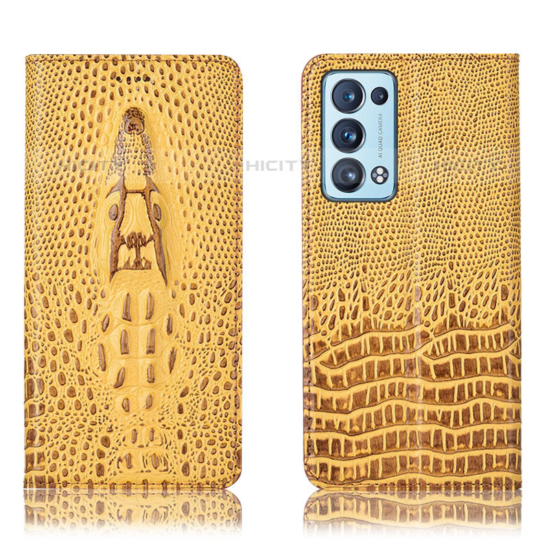 Funda de Cuero Cartera con Soporte Carcasa H03P para Oppo Reno6 Pro 5G Amarillo