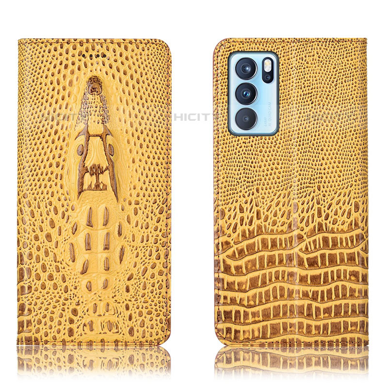 Funda de Cuero Cartera con Soporte Carcasa H03P para Oppo Reno6 Pro 5G India Amarillo