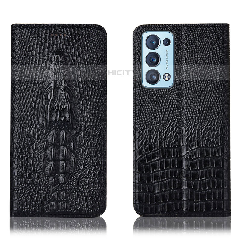 Funda de Cuero Cartera con Soporte Carcasa H03P para Oppo Reno6 Pro 5G Negro