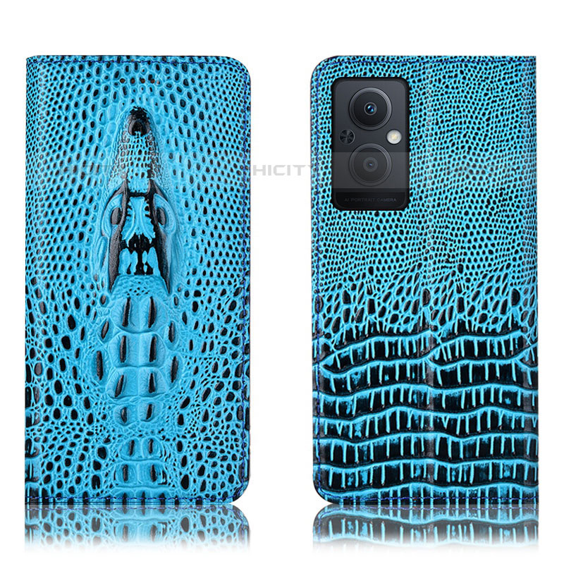 Funda de Cuero Cartera con Soporte Carcasa H03P para Oppo Reno7 Lite 5G Azul Cielo