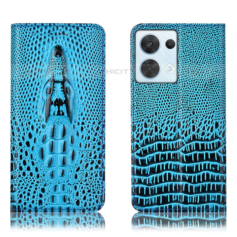 Funda de Cuero Cartera con Soporte Carcasa H03P para Oppo Reno8 5G Azul Cielo