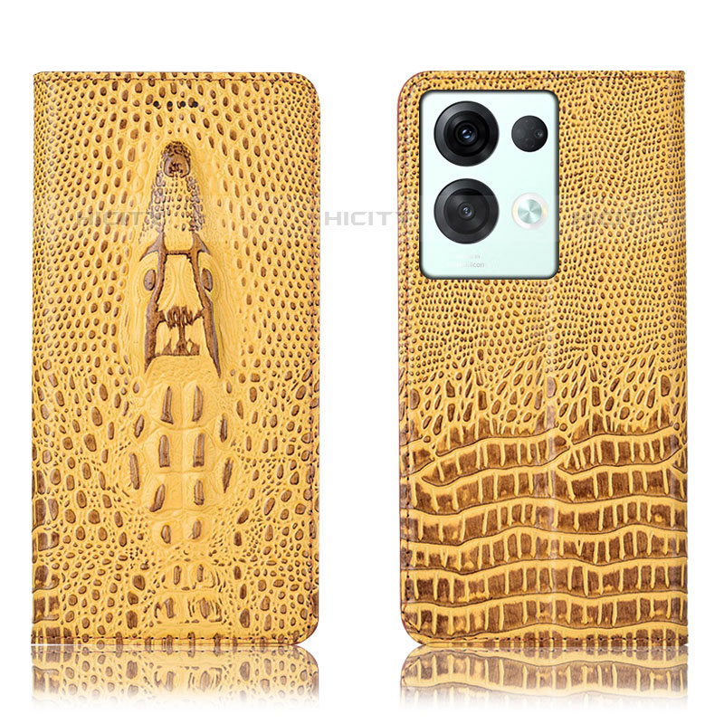 Funda de Cuero Cartera con Soporte Carcasa H03P para Oppo Reno8 Pro 5G Amarillo