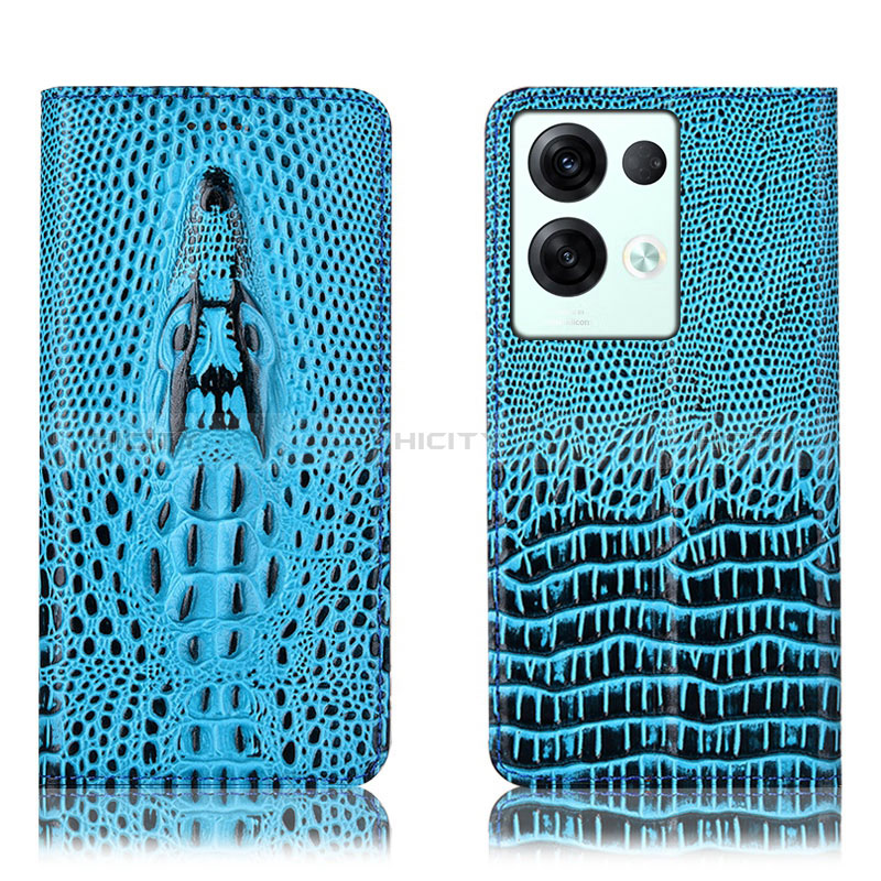 Funda de Cuero Cartera con Soporte Carcasa H03P para Oppo Reno9 Pro+ Plus 5G Azul Cielo