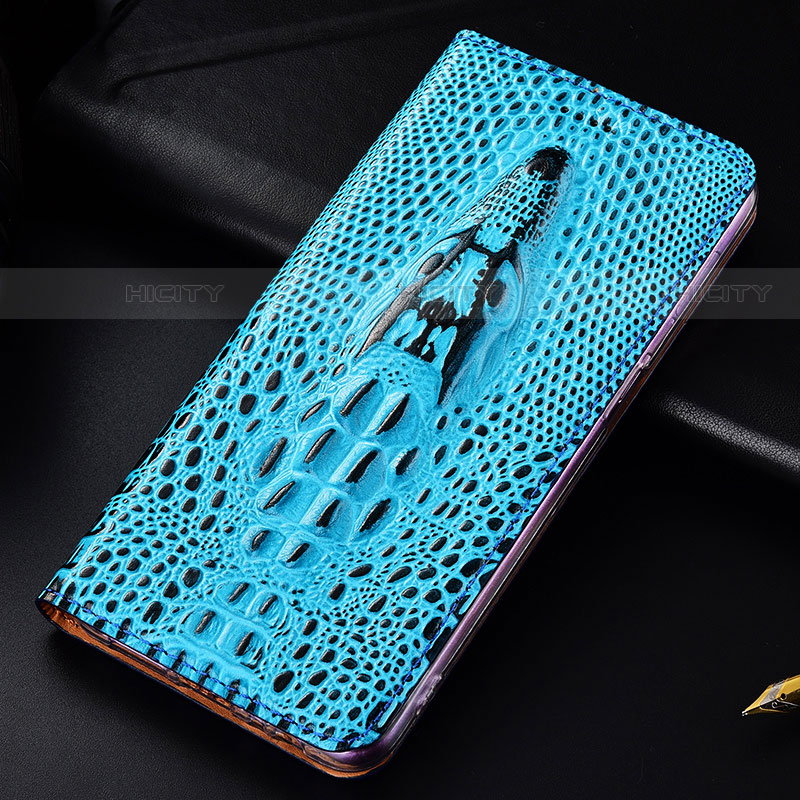 Funda de Cuero Cartera con Soporte Carcasa H03P para Samsung Galaxy S21 FE 5G Azul Cielo