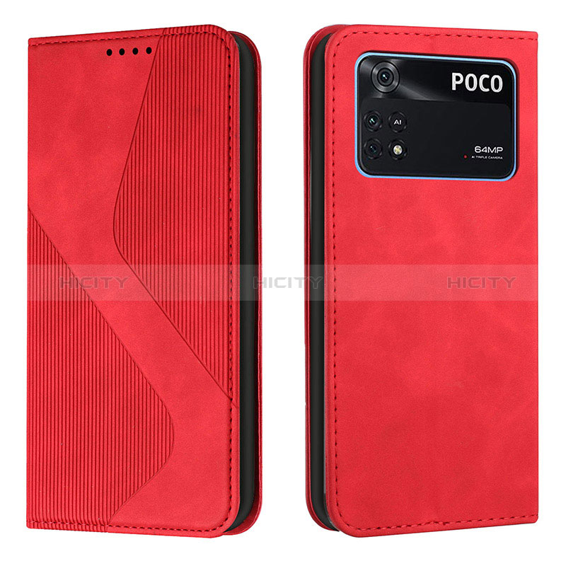 Funda de Cuero Cartera con Soporte Carcasa H03X para Xiaomi Poco M4 Pro 4G Rojo