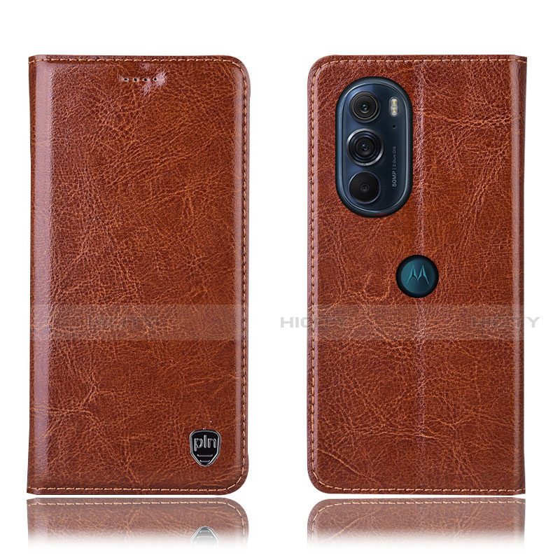 Funda de Cuero Cartera con Soporte Carcasa H04P para Motorola Moto Edge 30 Pro 5G Marron Claro