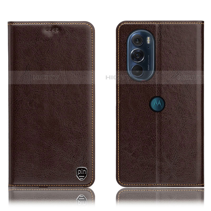 Funda de Cuero Cartera con Soporte Carcasa H04P para Motorola Moto Edge Plus (2022) 5G Marron