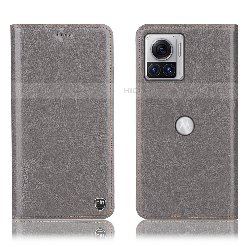 Funda de Cuero Cartera con Soporte Carcasa H04P para Motorola Moto Edge X30 Pro 5G Gris