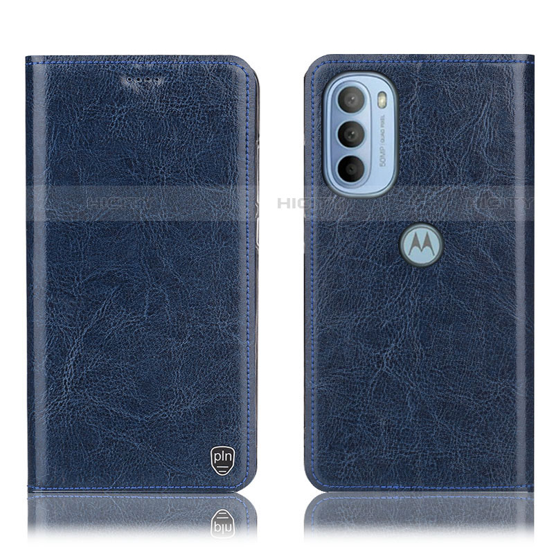 Funda de Cuero Cartera con Soporte Carcasa H04P para Motorola Moto G31 Azul