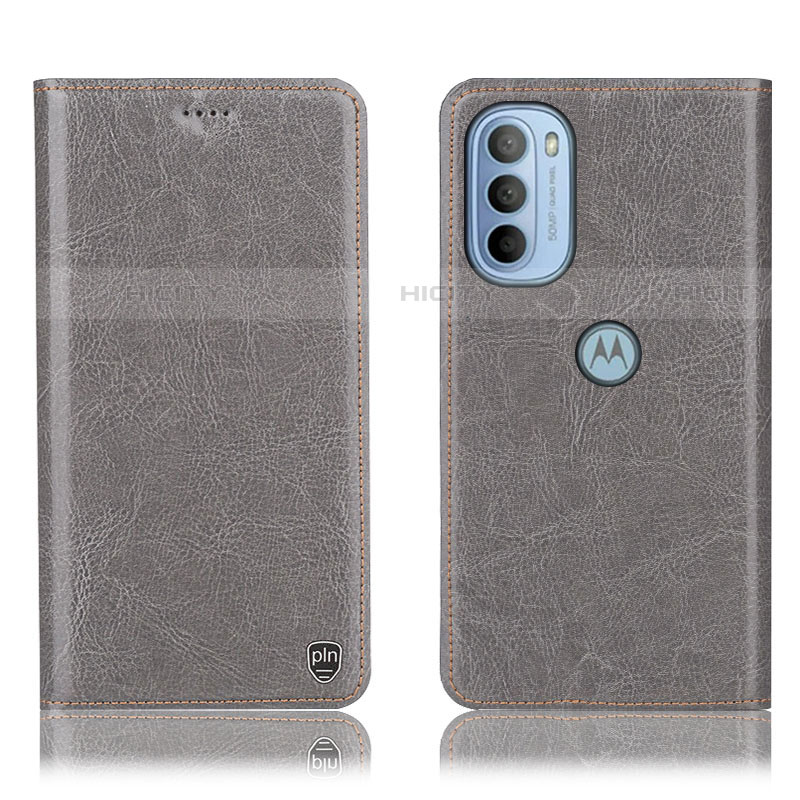 Funda de Cuero Cartera con Soporte Carcasa H04P para Motorola Moto G41 Gris