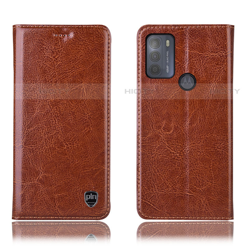 Funda de Cuero Cartera con Soporte Carcasa H04P para Motorola Moto G50 Marron Claro