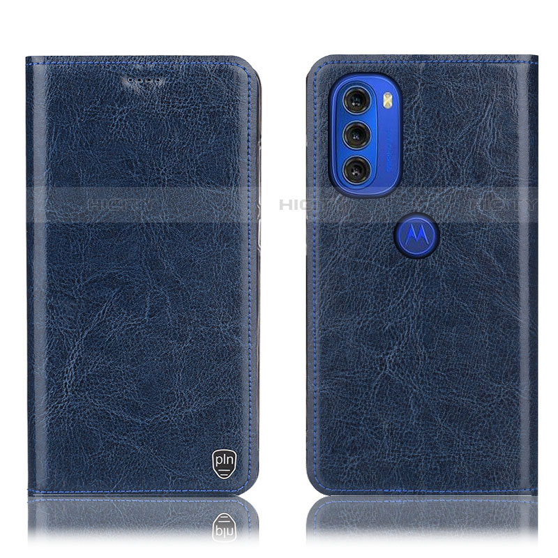 Funda de Cuero Cartera con Soporte Carcasa H04P para Motorola Moto G51 5G Azul