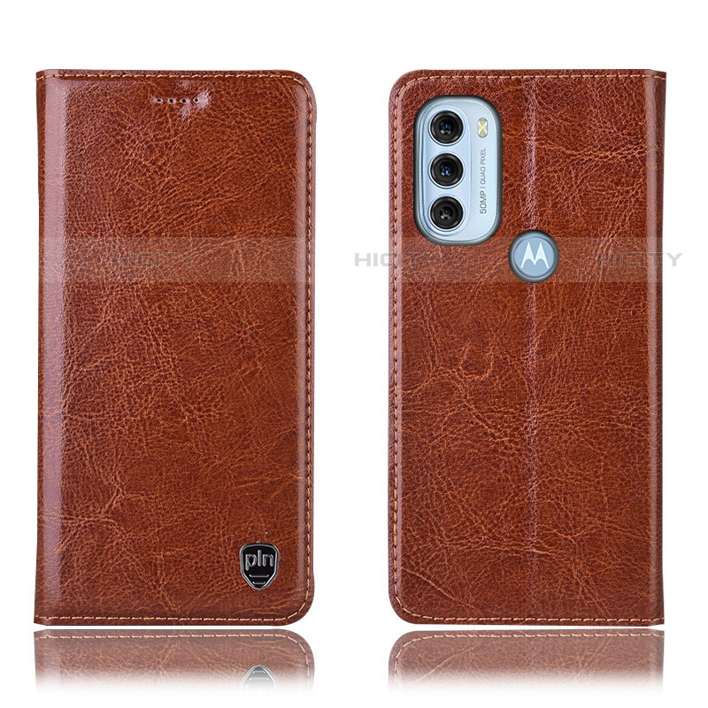 Funda de Cuero Cartera con Soporte Carcasa H04P para Motorola Moto G71 5G Marron Claro