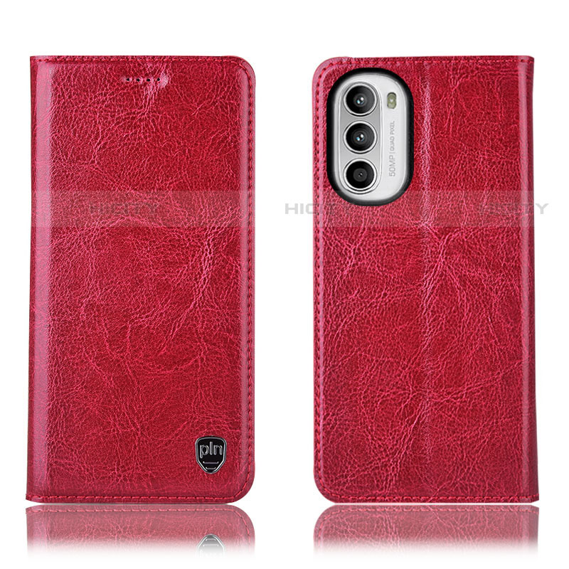 Funda de Cuero Cartera con Soporte Carcasa H04P para Motorola Moto G82 5G Rojo