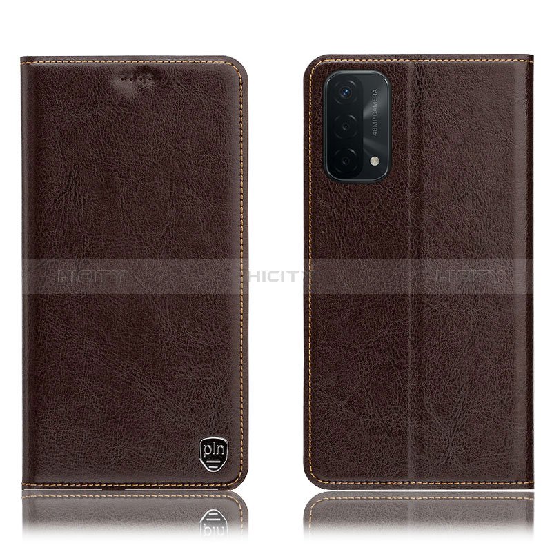 Funda de Cuero Cartera con Soporte Carcasa H04P para Oppo A54 5G Marron