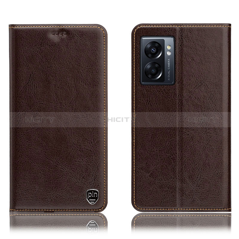 Funda de Cuero Cartera con Soporte Carcasa H04P para Oppo A56S 5G Marron