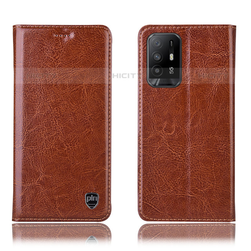 Funda de Cuero Cartera con Soporte Carcasa H04P para Oppo F19 Pro+ Plus 5G Marron Claro