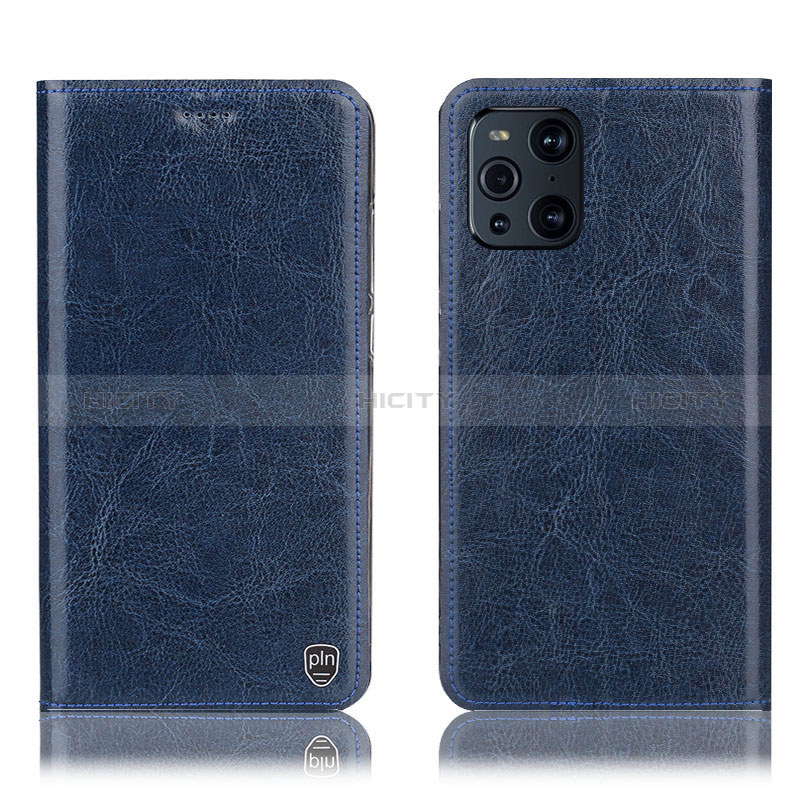 Funda de Cuero Cartera con Soporte Carcasa H04P para Oppo Find X3 5G Azul