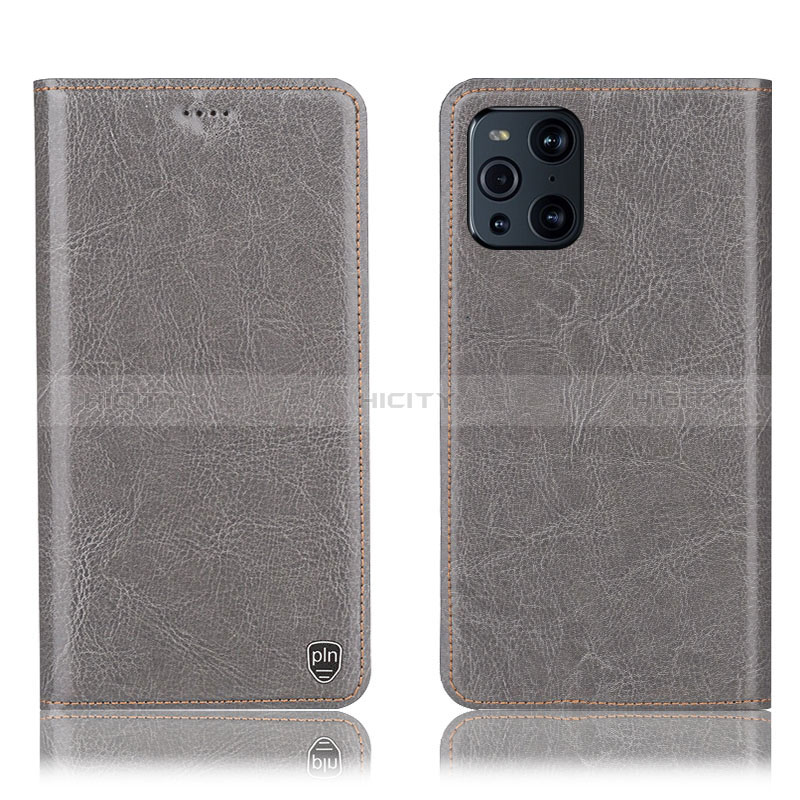 Funda de Cuero Cartera con Soporte Carcasa H04P para Oppo Find X3 5G Gris