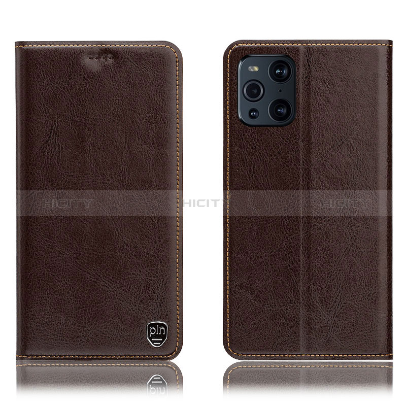 Funda de Cuero Cartera con Soporte Carcasa H04P para Oppo Find X3 5G Marron