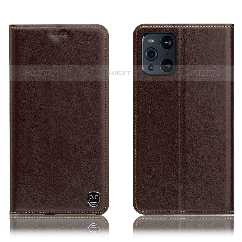 Funda de Cuero Cartera con Soporte Carcasa H04P para Oppo Find X3 Pro 5G Marron